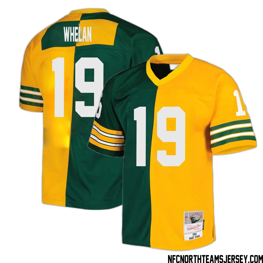 Daniel Whelan No 19 Green Bay Packers Mitchell Ness 1969 Split Legacy Replica Jersey Green Gold 1
