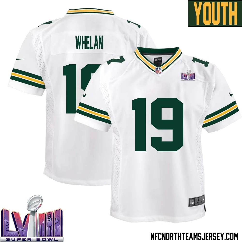 Daniel Whelan No 19 Green Bay Packers Super Bowl LVIII Away Game Jersey Youth White 1