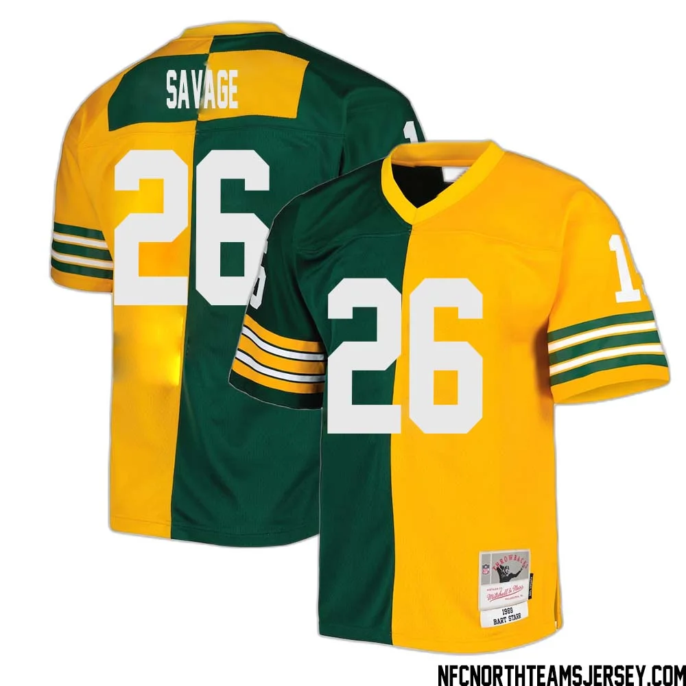 Darnell Savage No 26 Green Bay Packers Mitchell Ness 1969 Split Legacy Replica Jersey Green Gold