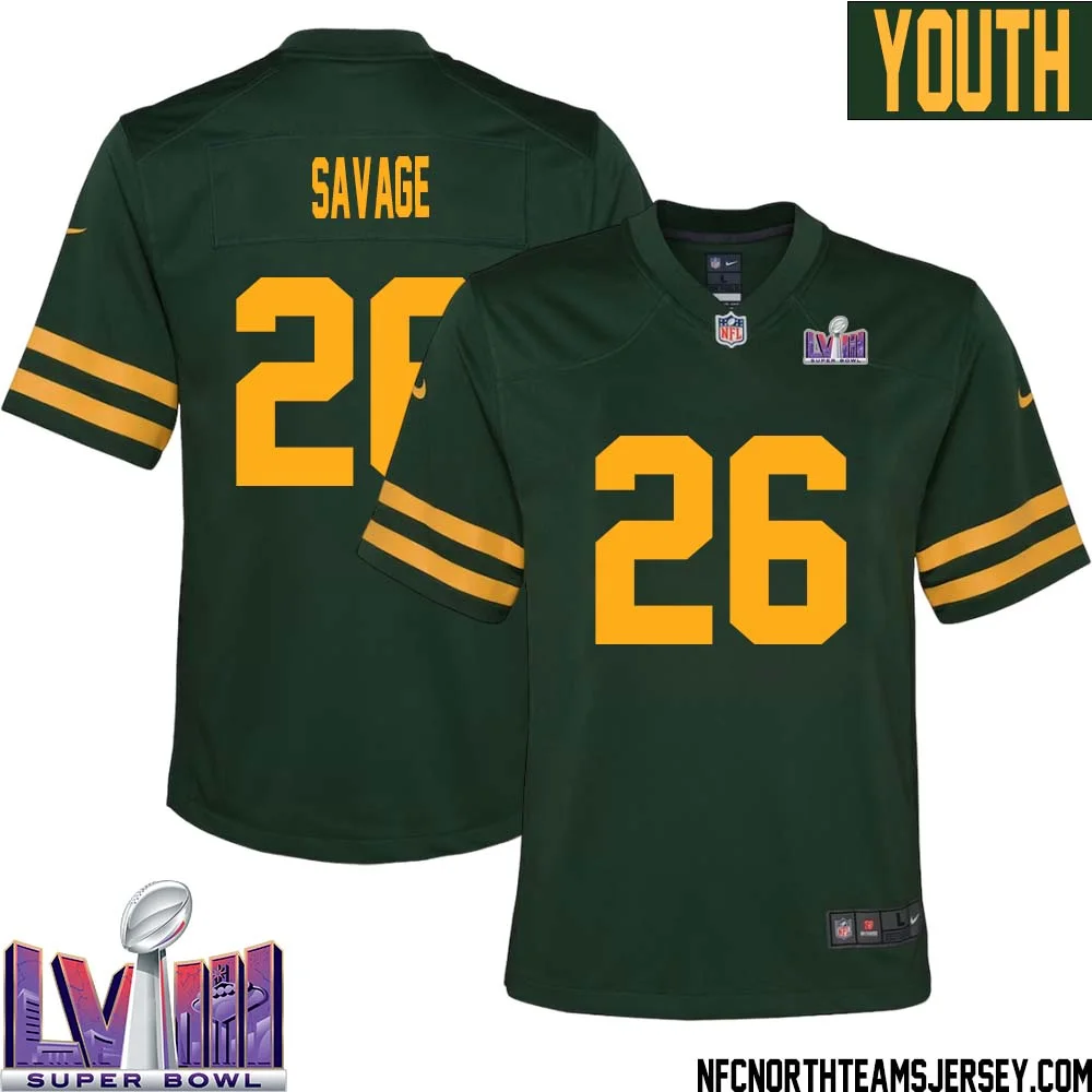 Darnell Savage No 26 Green Bay Packers Super Bowl LVIII Alternate Green Jersey for Youth 1