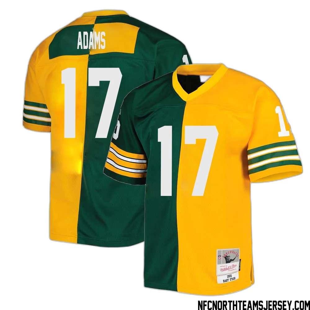 Davante Adams No 17 Green Bay Packers Mitchell Ness 1969 Split Legacy Replica Jersey Green Gold 1