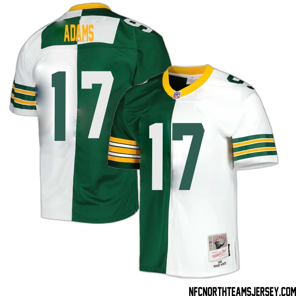 Davante Adams No 17 Green Bay Packers Mitchell Ness 1996 Split Legacy Replica Jersey Green White