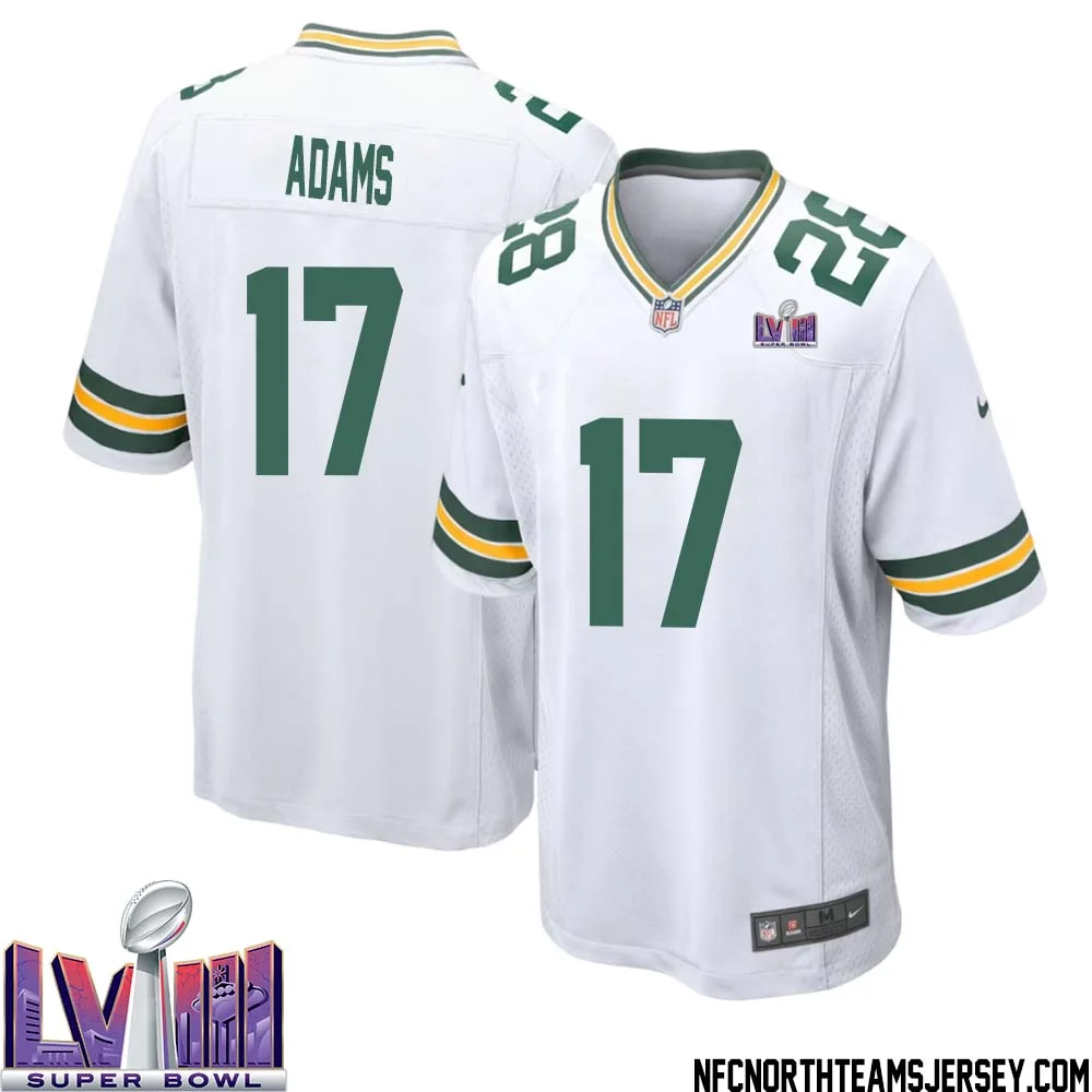 Davante Adams No 17 Green Bay Packers Super Bowl LVIII Away Game Jersey Mens White 1