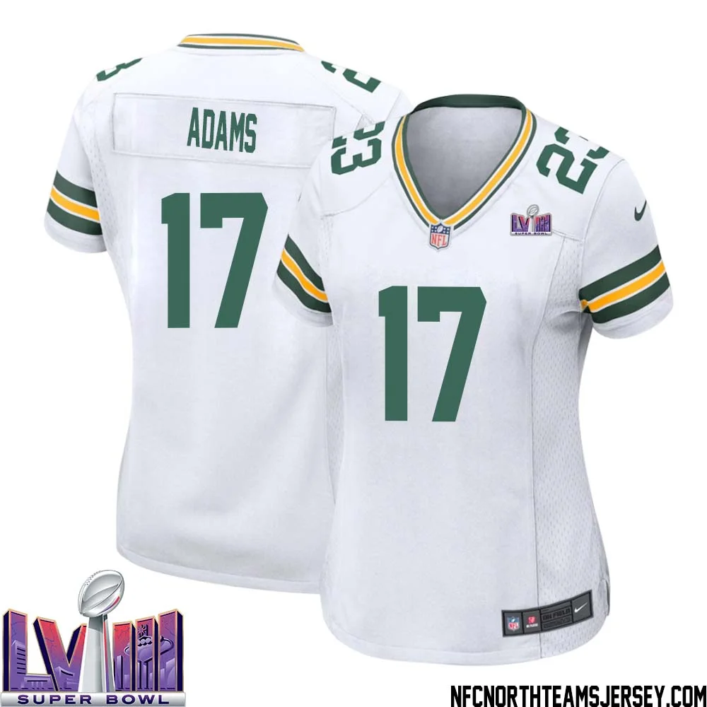 Davante Adams No 17 Green Bay Packers Super Bowl LVIII Away Game Jersey Womens White 1