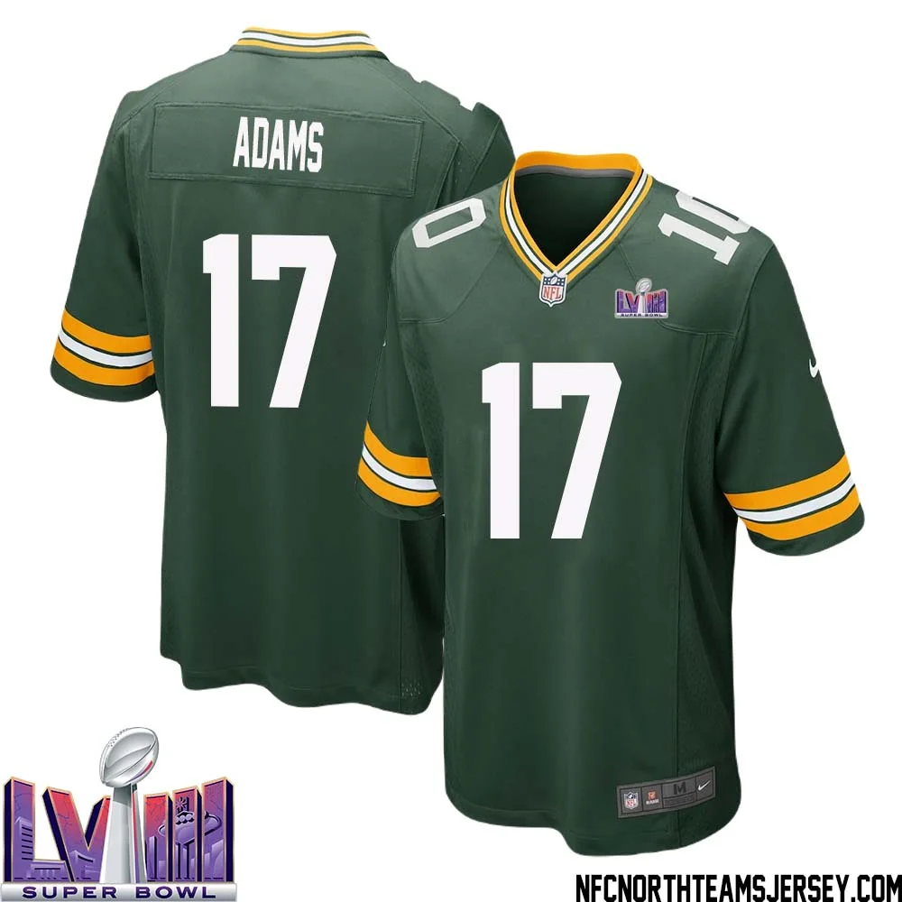 Davante Adams No 17 Green Bay Packers Super Bowl LVIII Home Game Jersey Mens 1