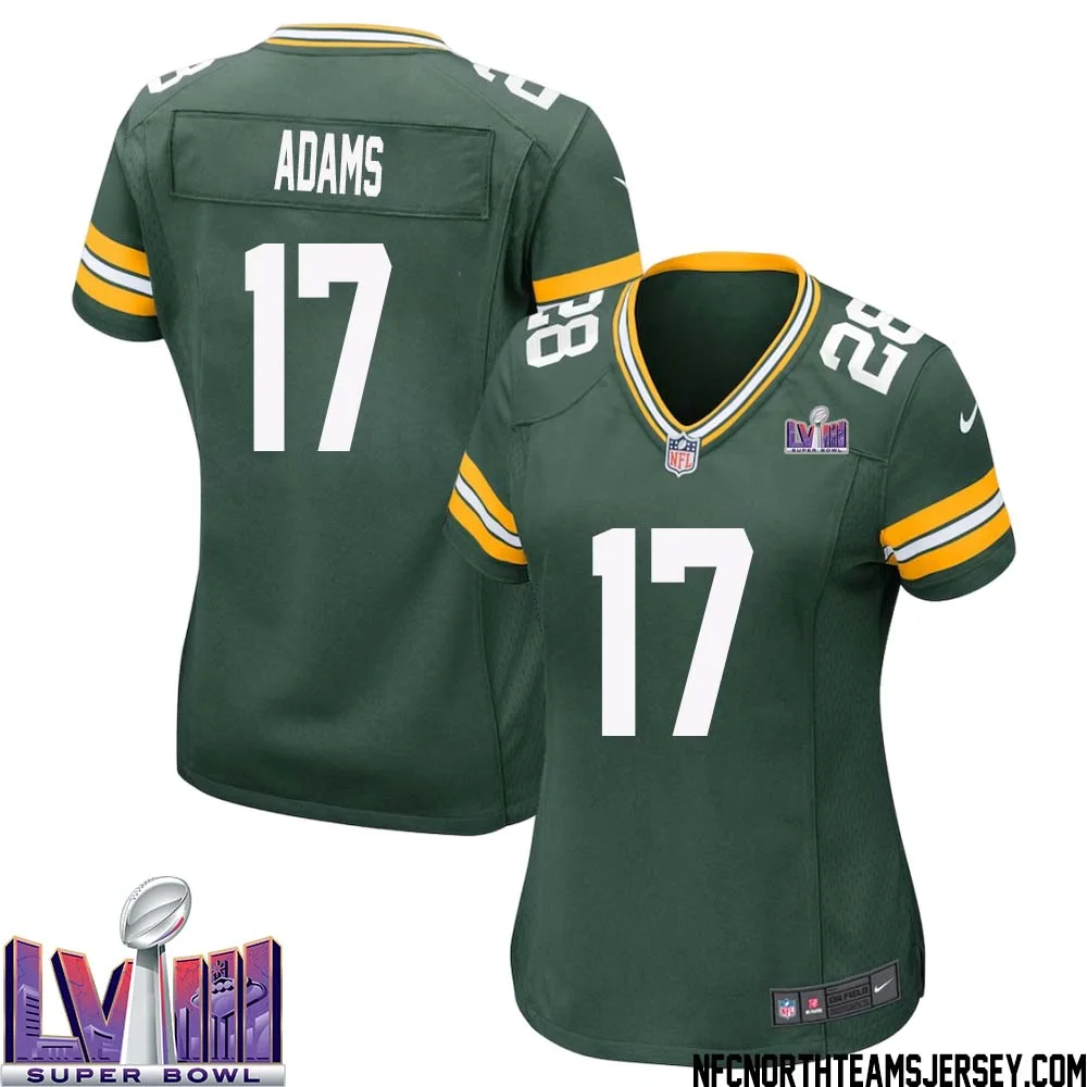 Davante Adams No 17 Green Bay Packers Super Bowl LVIII Home Game Jersey Womens