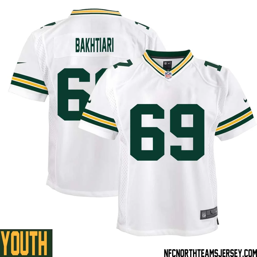 David Bakhtiari No 69 Green Bay Packers Away Game Jersey Youth White 1