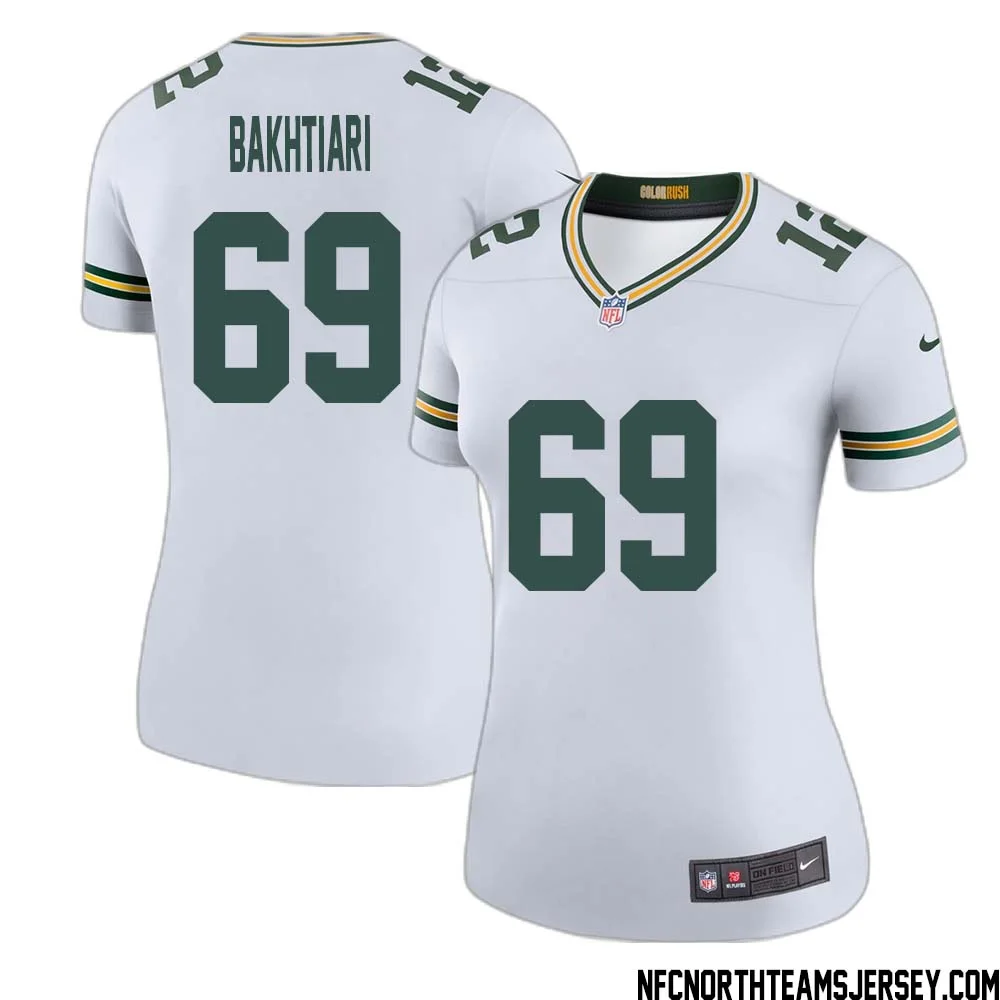 David Bakhtiari No 69 Green Bay Packers Color Rush Legend Jersey White Womens 1
