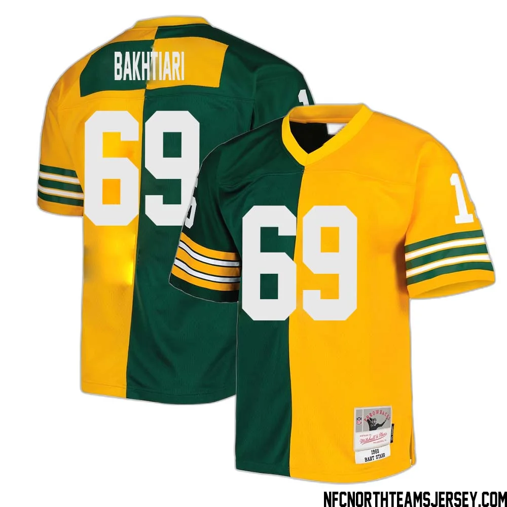 David Bakhtiari No 69 Green Bay Packers Mitchell Ness 1969 Split Legacy Replica Jersey Green Gold 1
