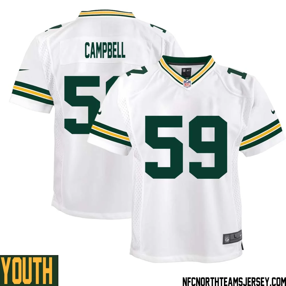 DeVondre Campbell No 59 Green Bay Packers Away Game Jersey Youth White 1