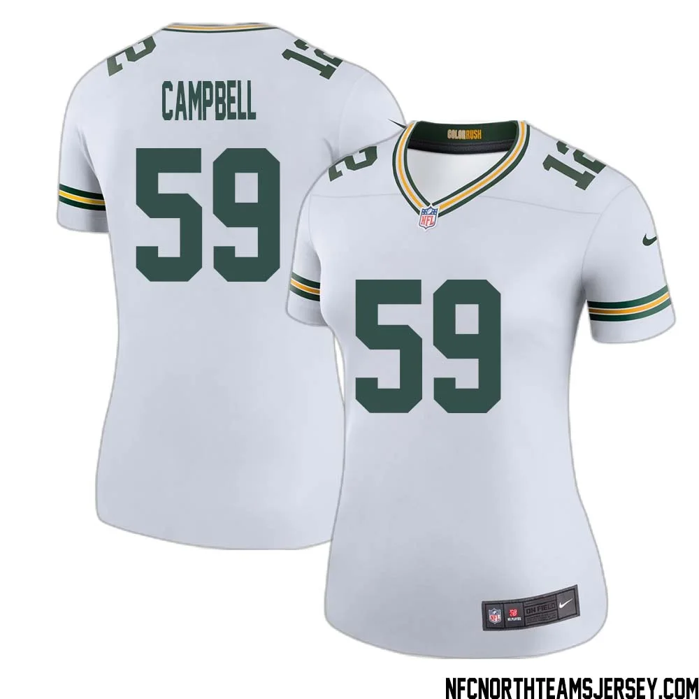 DeVondre Campbell No 59 Green Bay Packers Color Rush Legend Jersey White Womens 1