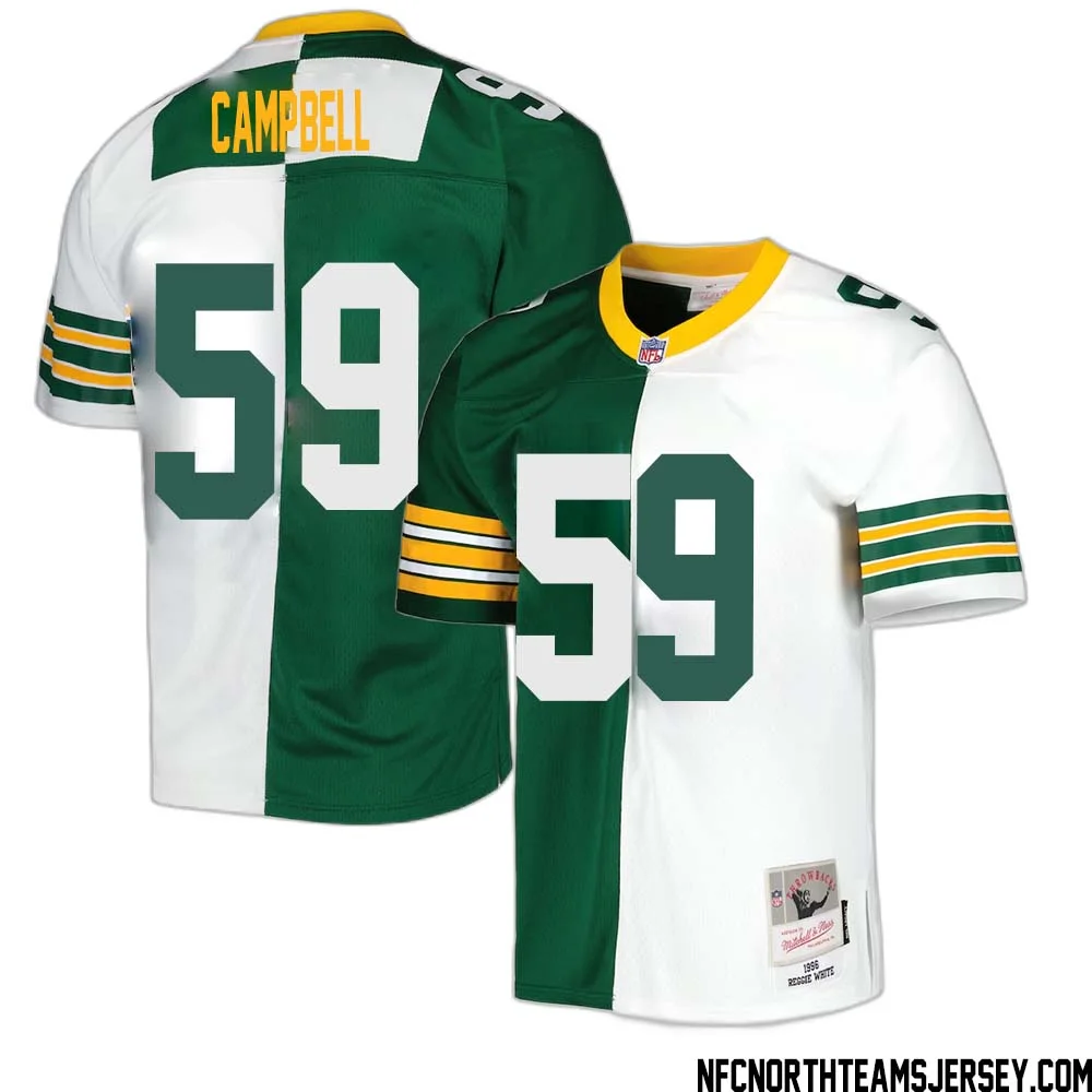 DeVondre Campbell No 59 Green Bay Packers Mitchell Ness 1996 Split Legacy Replica Jersey Green White 1