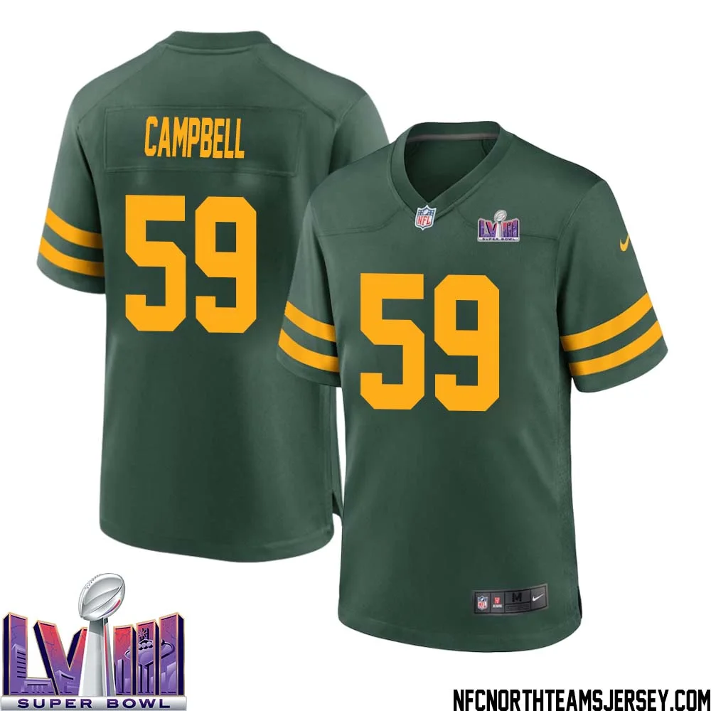 DeVondre Campbell No 59 Green Bay Packers Super Bowl LVIII Alternate Green Jersey for Men