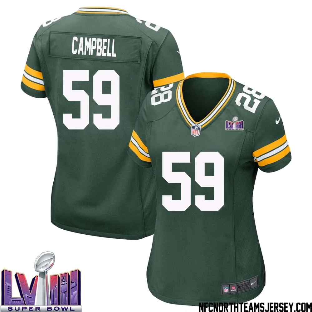 DeVondre Campbell No 59 Green Bay Packers Super Bowl LVIII Home Game Jersey Womens