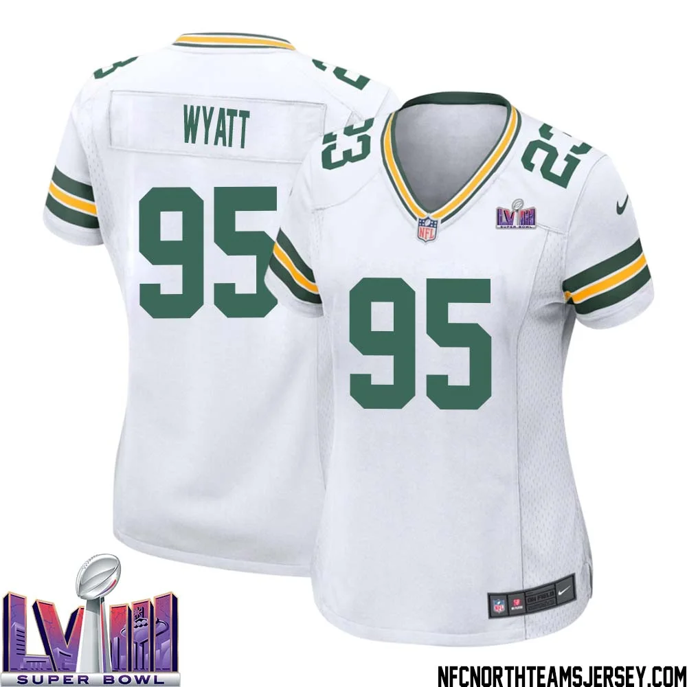 Devonte Wyatt No 95 Green Bay Packers Super Bowl LVIII Away Game Jersey Womens White 1