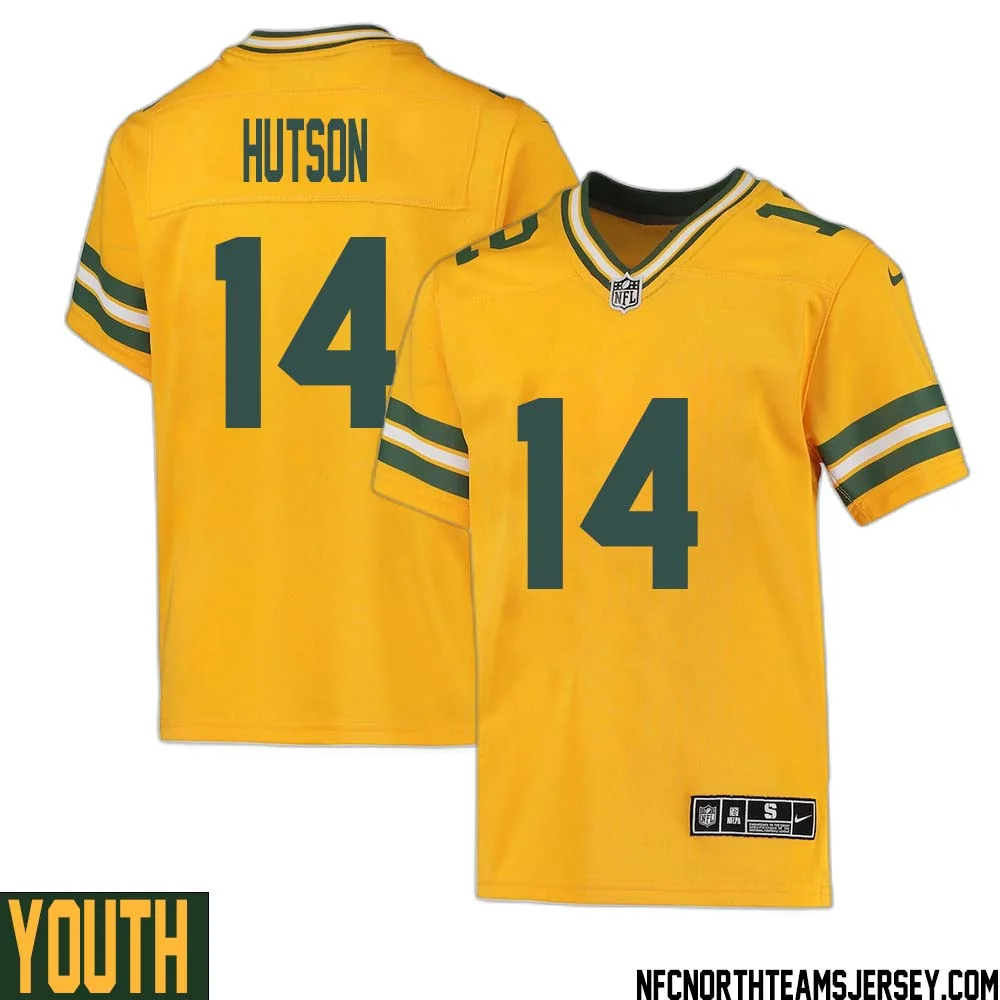 Don Hutson No 14 Davante Adams Green Bay Packers Inverted Legend Jersey Gold Youth