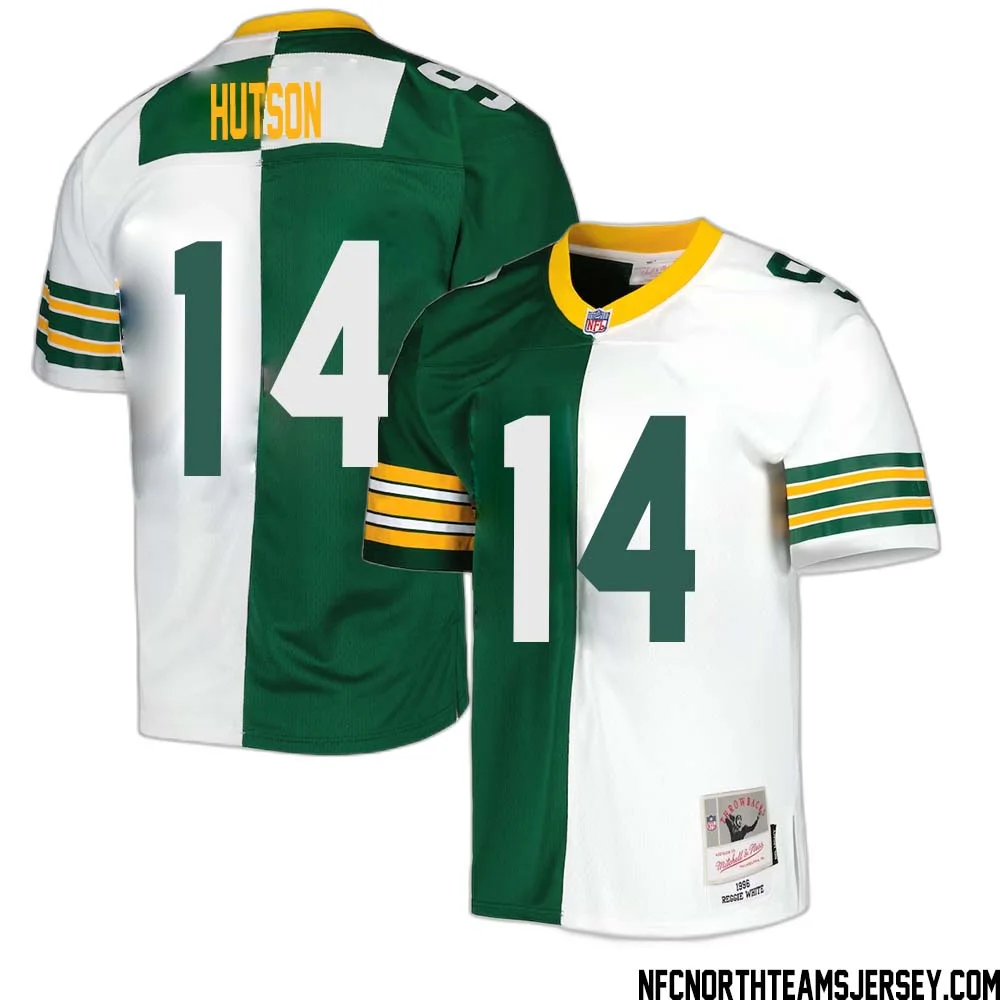 Don Hutson No 14 Green Bay Packers Mitchell Ness 1996 Split Legacy Replica Jersey Green White 1