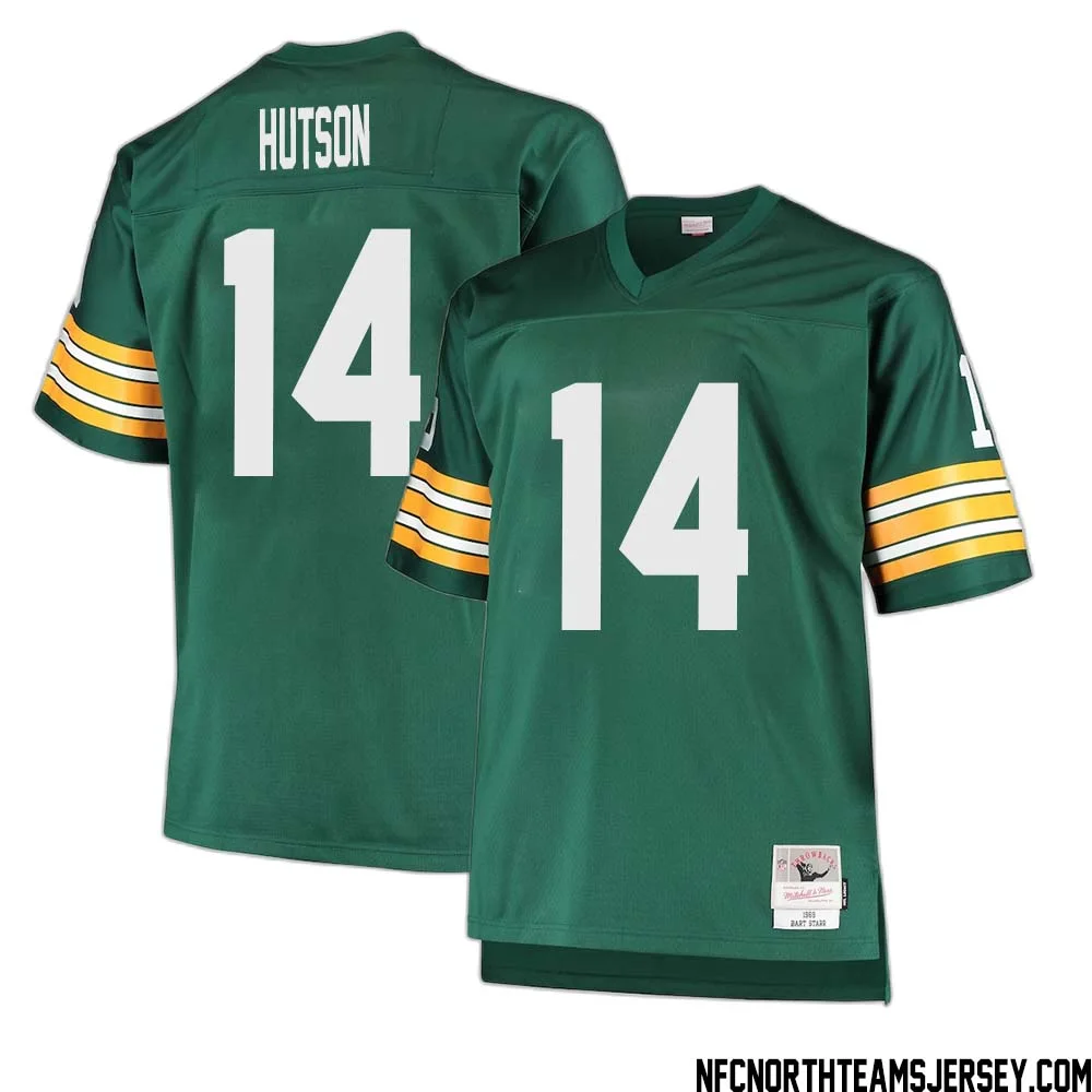 Don Hutson No 14 Green Bay Packers Mitchell Ness Big Tall 1968 Retired Player Replica Jersey Green 1