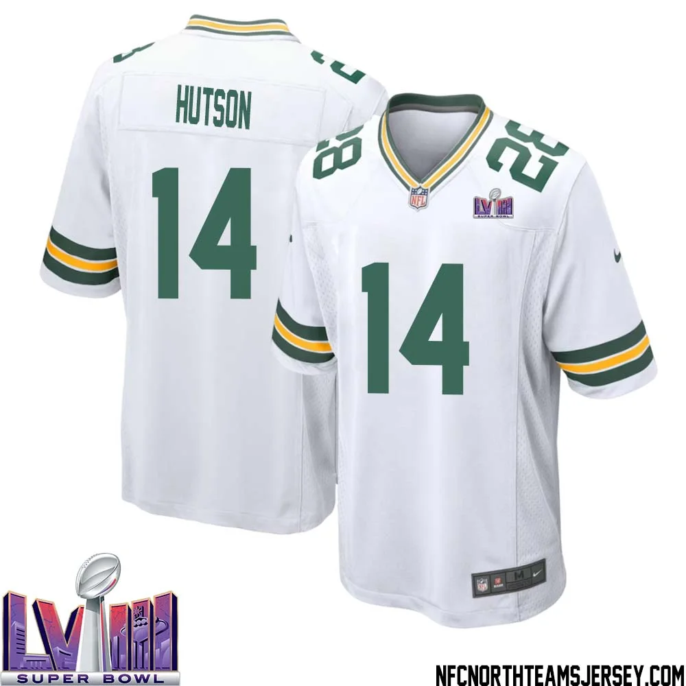 Don Hutson No 14 Green Bay Packers Super Bowl LVIII Away Game Jersey Mens White 1