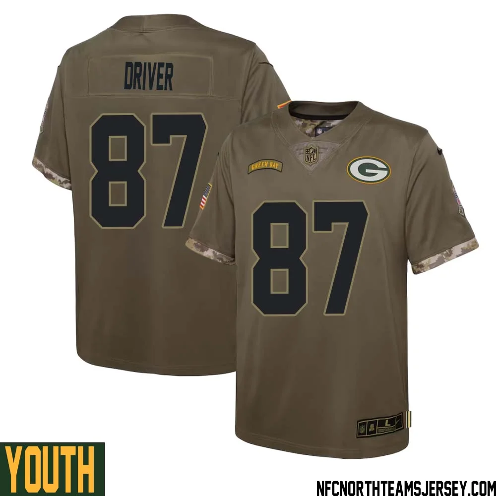 Donald Driver No 87 Green Bay Packers 2022 Salute To Service Limited Player Jersey Youth