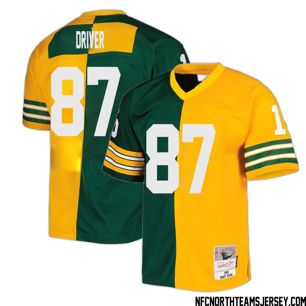 Donald Driver No 87 Green Bay Packers Mitchell Ness 1969 Split Legacy Replica Jersey Green Gold