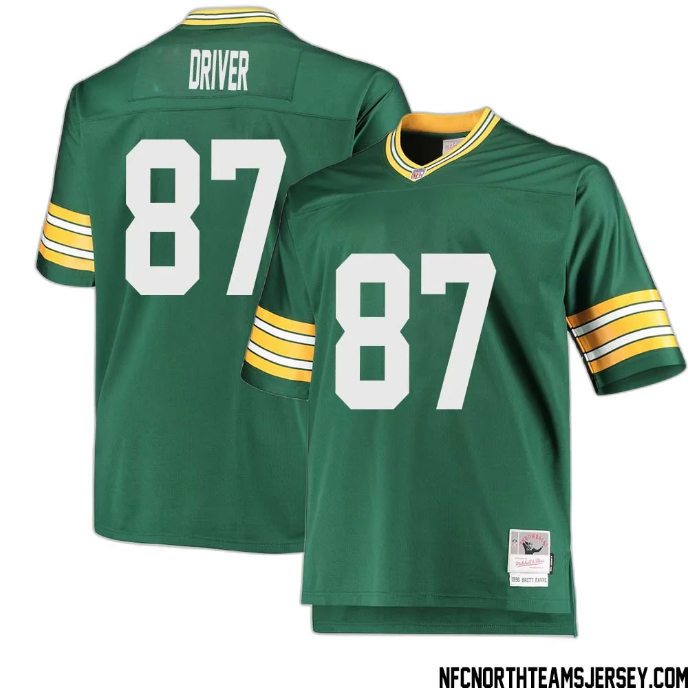 Donald Driver No 87 Green Bay Packers Mitchell Ness Big Tall 1996 Retired Player Replica Jersey Green 2