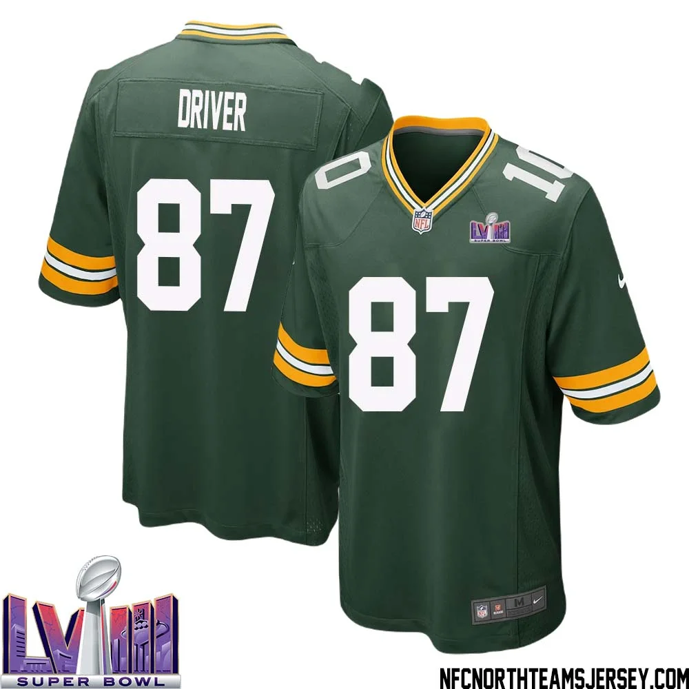 Donald Driver No 87 Green Bay Packers Super Bowl LVIII Home Game Jersey Mens 1