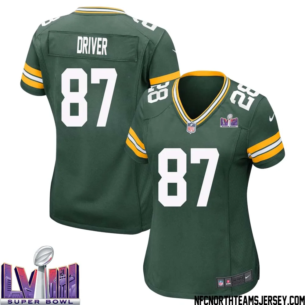 Donald Driver No 87 Green Bay Packers Super Bowl LVIII Home Game Jersey Womens 1