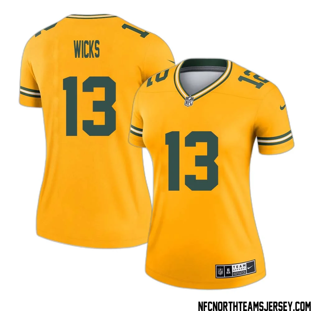 Dontayvion Wicks No 13 Davante Adams Green Bay Packers Inverted Legend Jersey Gold Women 1