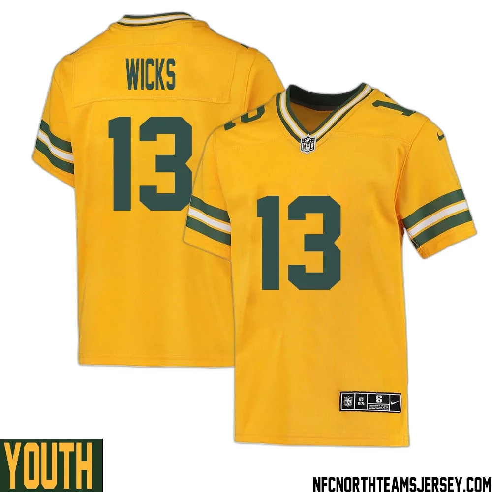 Dontayvion Wicks No 13 Davante Adams Green Bay Packers Inverted Legend Jersey Gold Youth