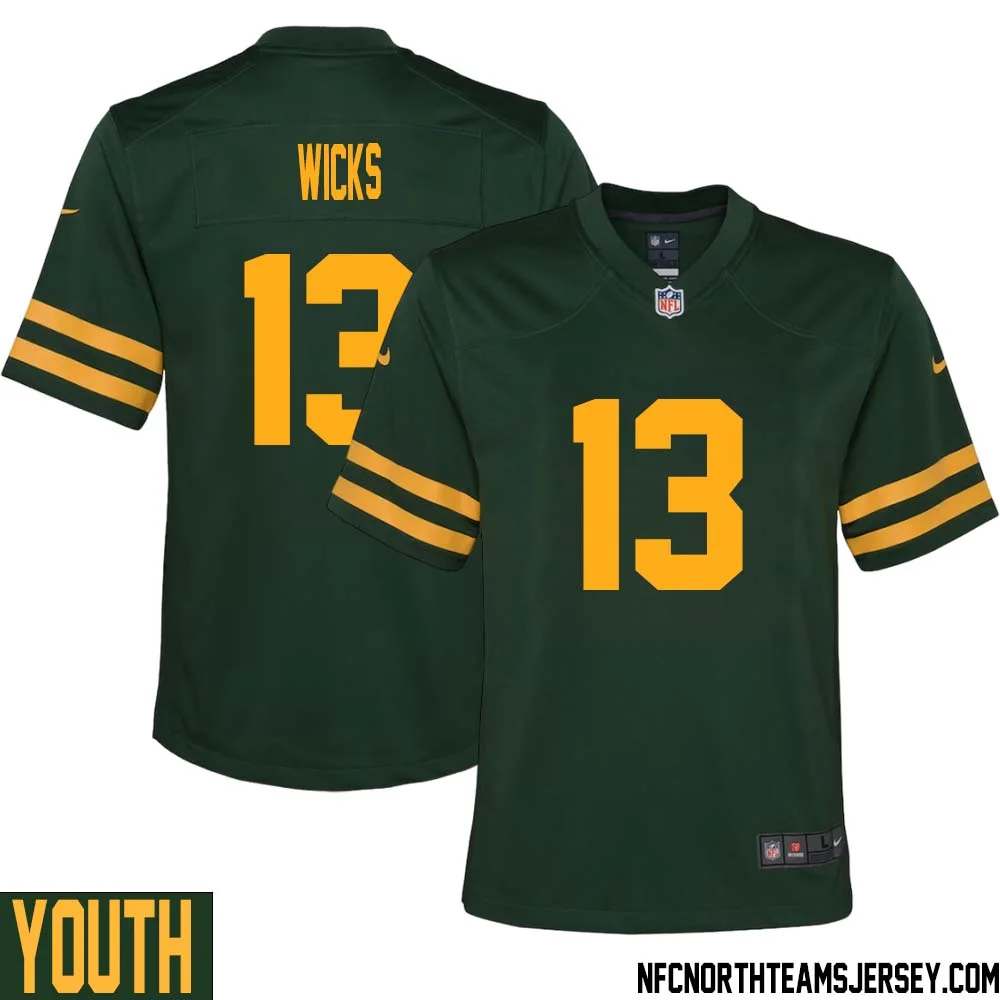 Dontayvion Wicks No 13 Green Bay Packers Alternate Jersey Green Youth 1