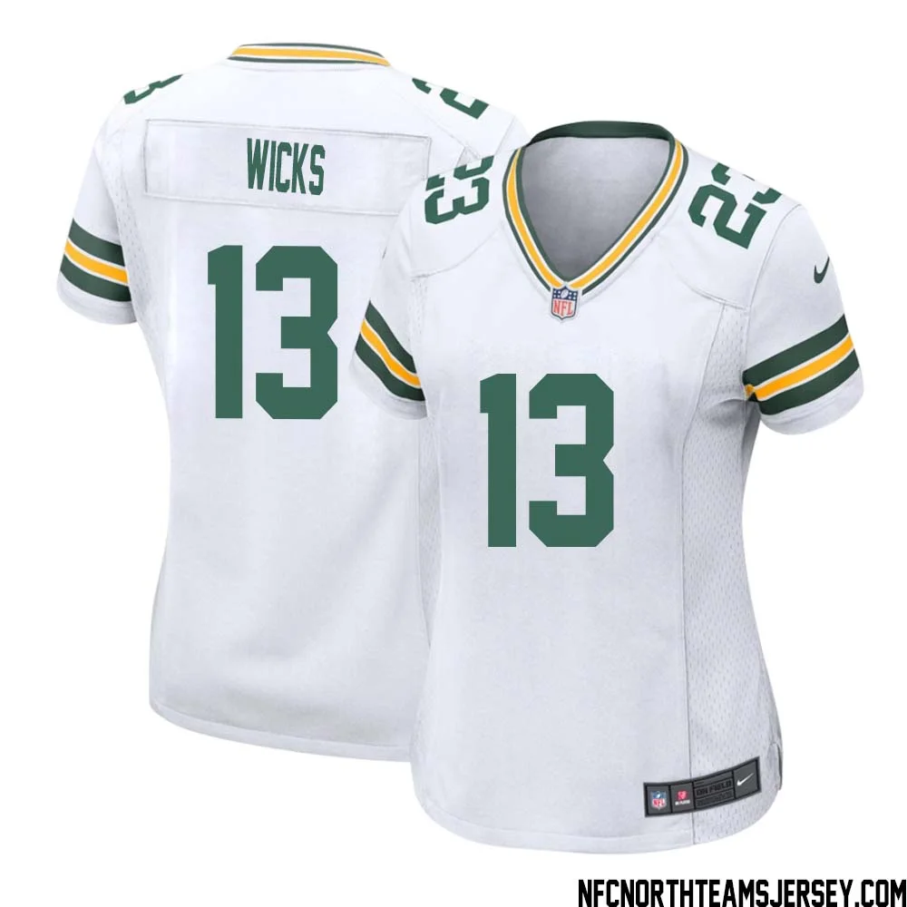 Dontayvion Wicks No 13 Green Bay Packers Away Game Jersey Womens White
