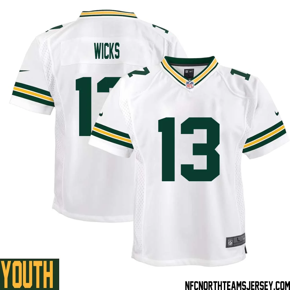 Dontayvion Wicks No 13 Green Bay Packers Away Game Jersey Youth White 1