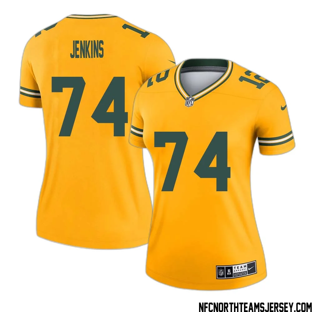 Elgton Jenkins No 74 Davante Adams Green Bay Packers Inverted Legend Jersey Gold Women