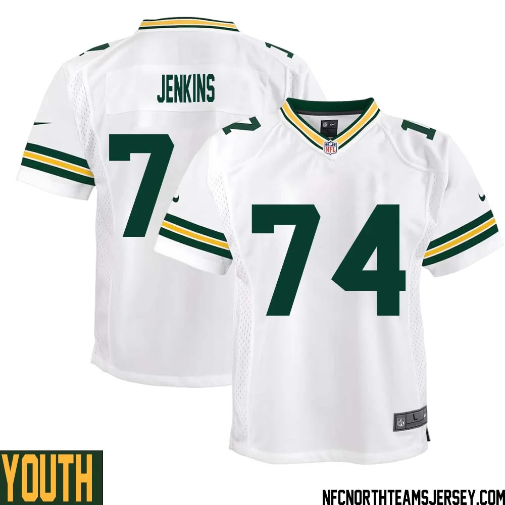 Elgton Jenkins No 74 Green Bay Packers Away Game Jersey Youth White 1