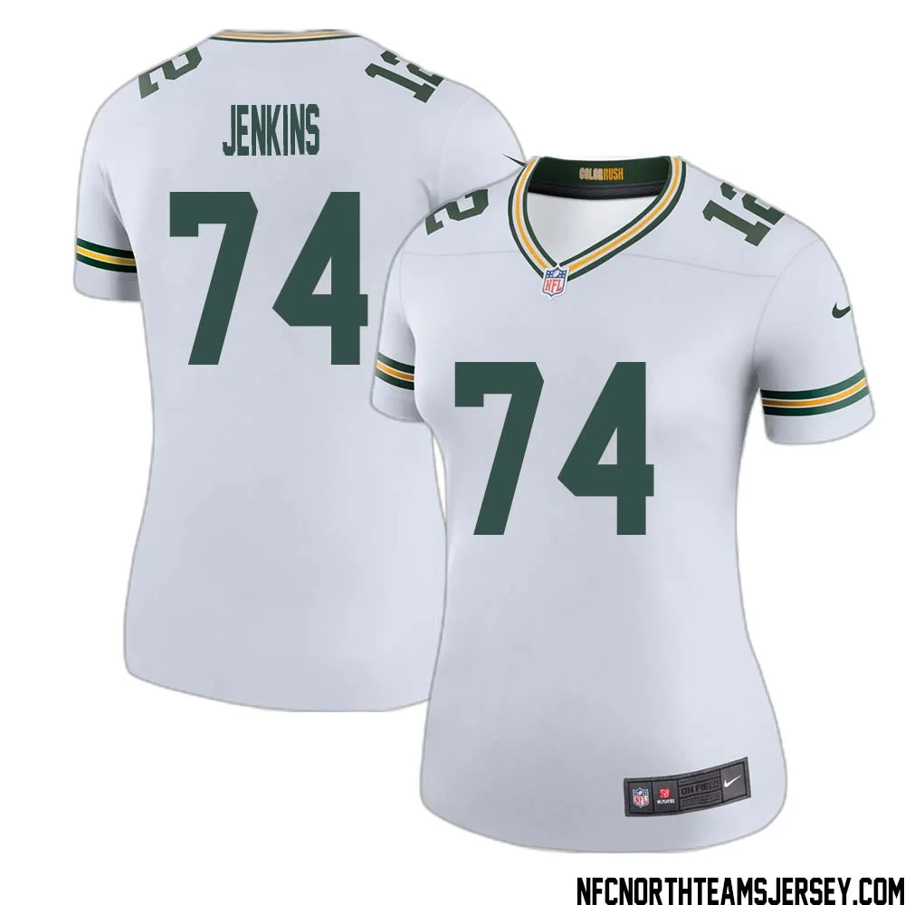 Elgton Jenkins No 74 Green Bay Packers Color Rush Legend Jersey White Womens 1