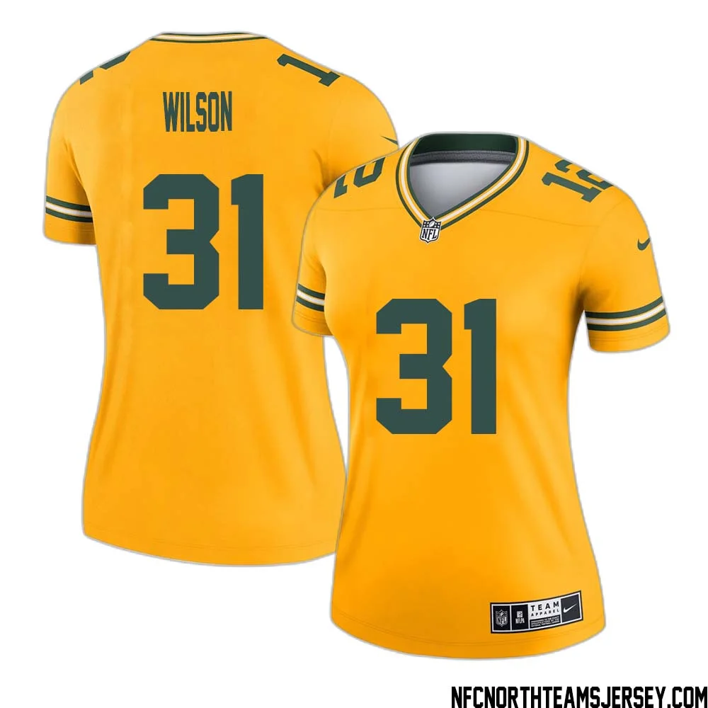 Emanuel Wilson No 31 Davante Adams Green Bay Packers Inverted Legend Jersey Gold Women 1