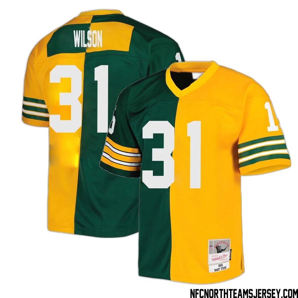 Emanuel Wilson No 31 Green Bay Packers Mitchell Ness 1969 Split Legacy Replica Jersey Green Gold