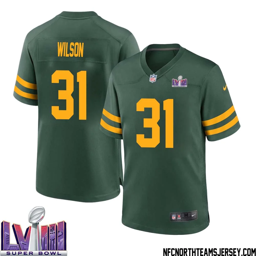 Emanuel Wilson No 31 Green Bay Packers Super Bowl LVIII Alternate Green Jersey for Men 1