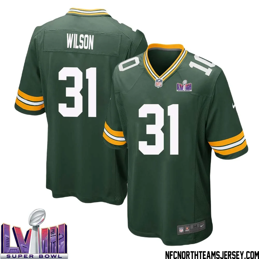 Emanuel Wilson No 31 Green Bay Packers Super Bowl LVIII Home Game Jersey Mens 1