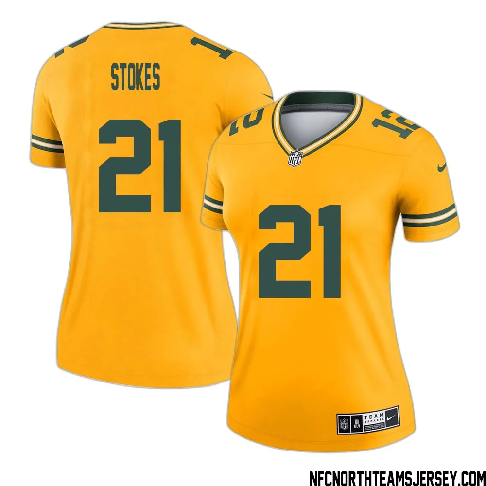 Eric Stokes No 21 Davante Adams Green Bay Packers Inverted Legend Jersey Gold Women