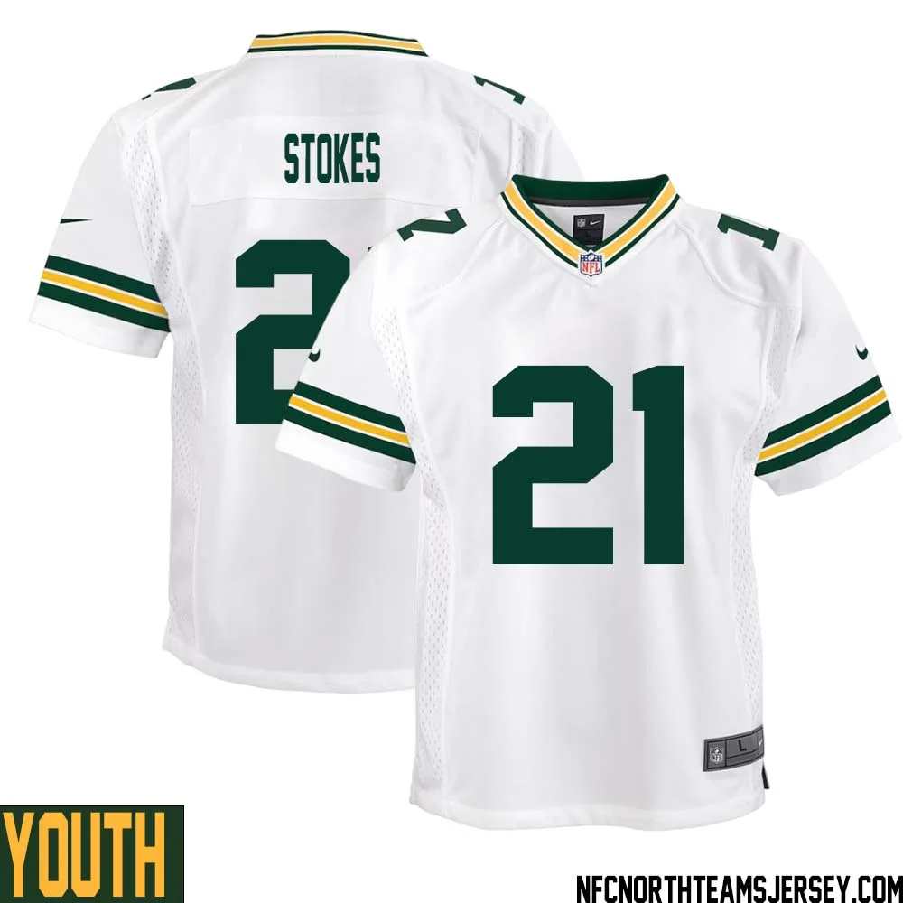 Eric Stokes No 21 Green Bay Packers Away Game Jersey Youth White 1