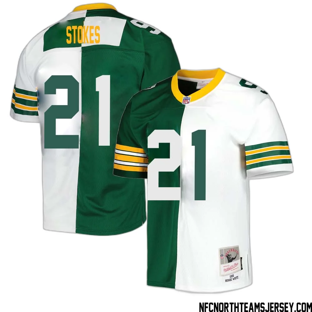 Eric Stokes No 21 Green Bay Packers Mitchell Ness 1996 Split Legacy Replica Jersey Green White 1