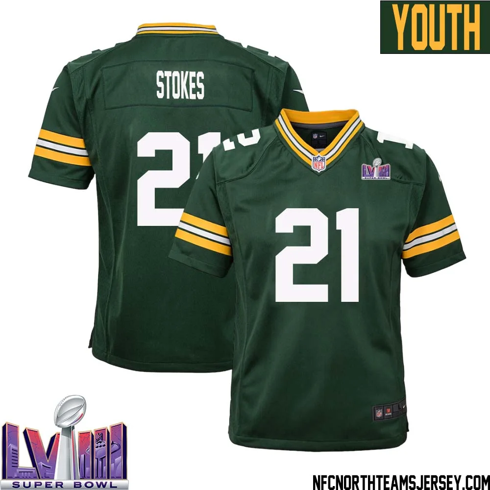Eric Stokes No 21 Green Bay Packers Super Bowl LVIII Home Game Jersey Youth 1