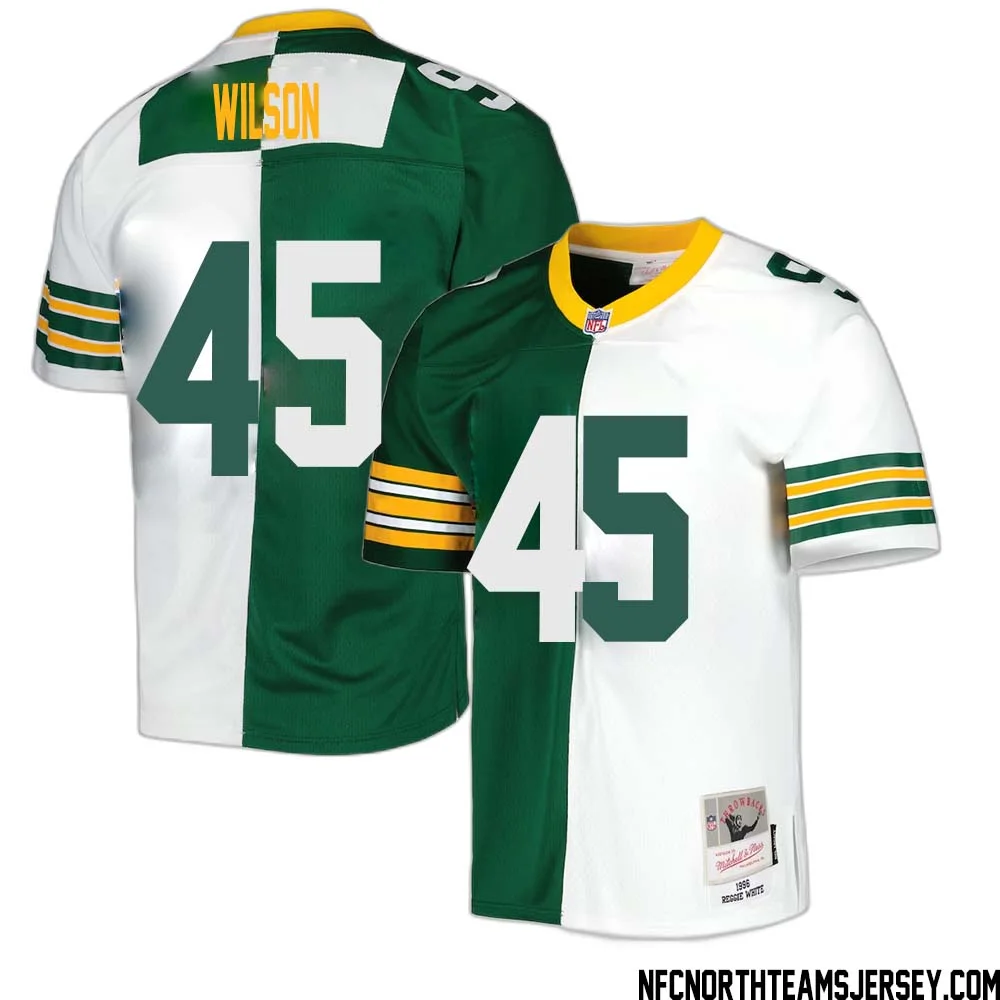 Eric Wilson No 45 Green Bay Packers Mitchell Ness 1996 Split Legacy Replica Jersey Green White 1