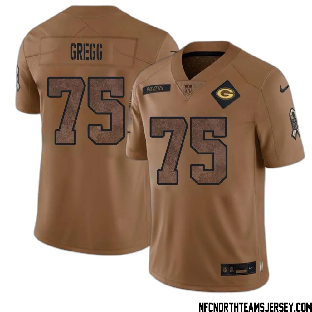 Forrest Gregg No 75 Green Bay Packers 2023 Salute To Service Limited Player Jersey Men Brown