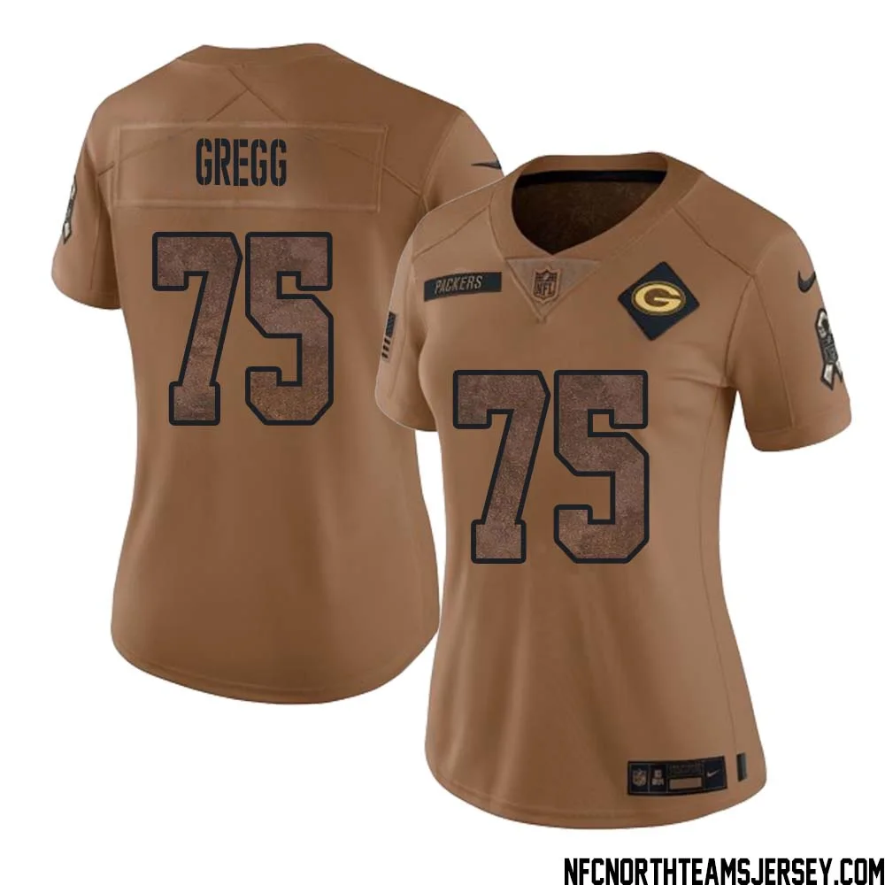 Forrest Gregg No 75 Green Bay Packers 2023 Salute To Service Limited Player Jersey Women Brown