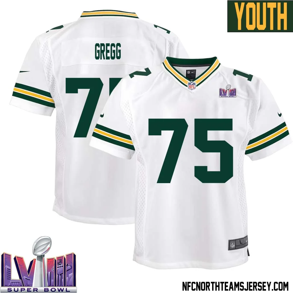 Forrest Gregg No 75 Green Bay Packers Super Bowl LVIII Away Game Jersey Youth White