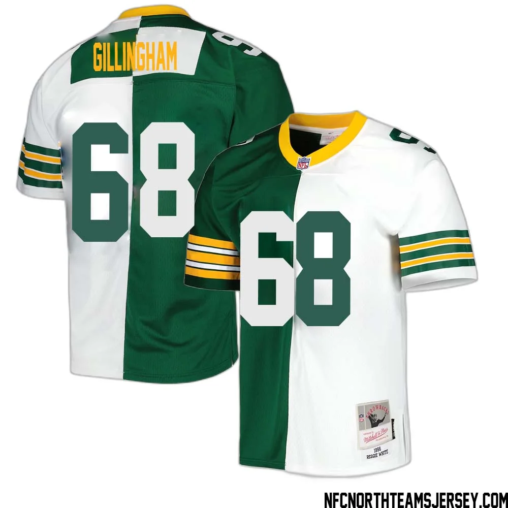 Gale Gillingham No 68 Green Bay Packers Mitchell Ness 1996 Split Legacy Replica Jersey Green White