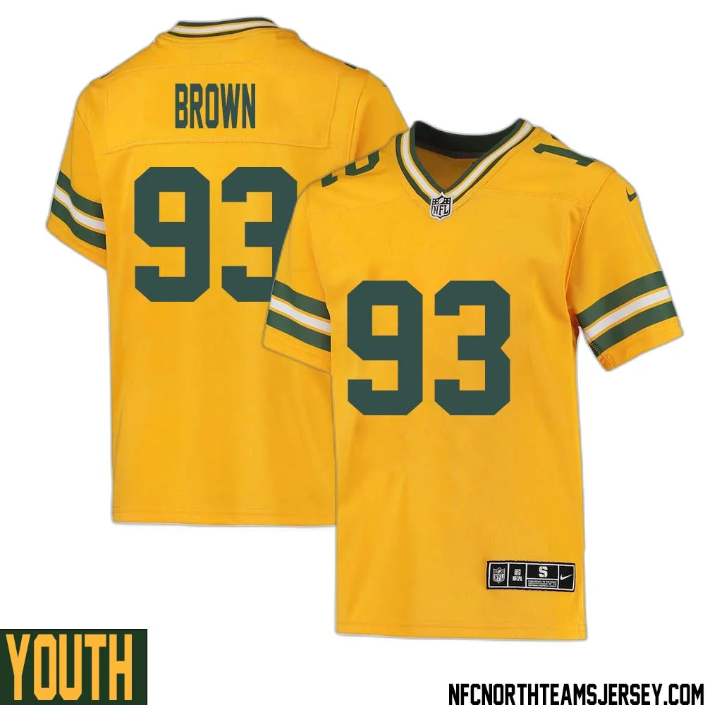 Gilbert Brown No 93 Davante Adams Green Bay Packers Inverted Legend Jersey Gold Youth 1